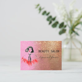 Cartão De Visita Rosa Dourada com brilho de salão de beleza moderna