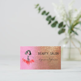 Cartão De Visita Rosa Dourada com brilho de salão de beleza moderna