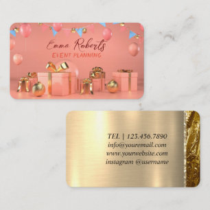 Cartão de visita rosa Dourado Balões Modernos