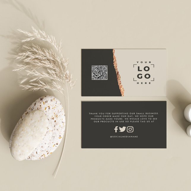 Cartão De Visita Rosa dourado brilhante obrigado preto rosa moderno (Criador carregado)