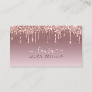 Cartão De Visita Rosa dourado brilhante script chic com monograma