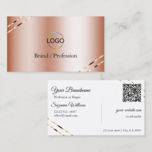 Cartão De Visita Rosa Dourado com Linhas Brilhantes Logotipo e Códi