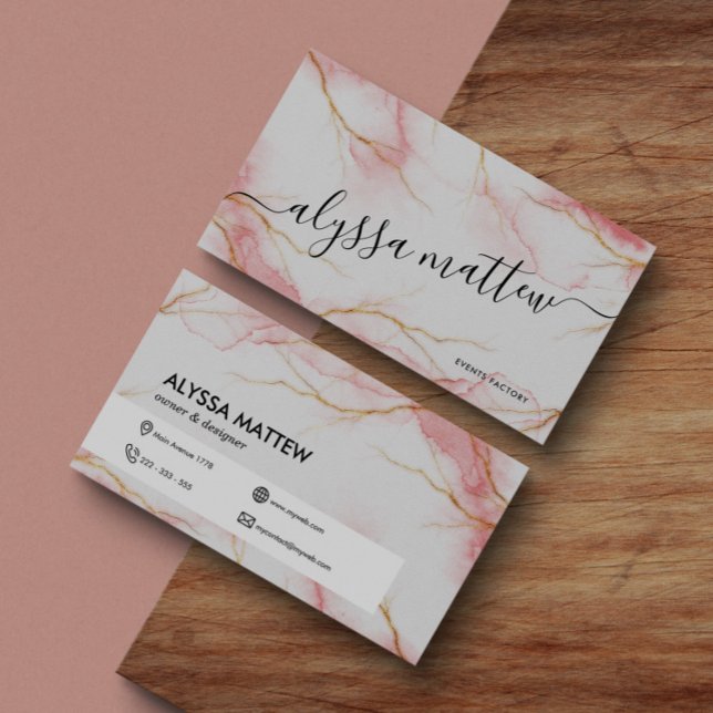 Cartão De Visita Rosa Dourado Cor de Água Rosa Brilhante Brilhante  (Criador carregado)