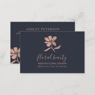 Cartão De Visita Rosa dourado do florescimento azul