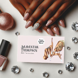 Cartão De Visita Rosa Dourado e Blush Manicure Salão Los Angeles