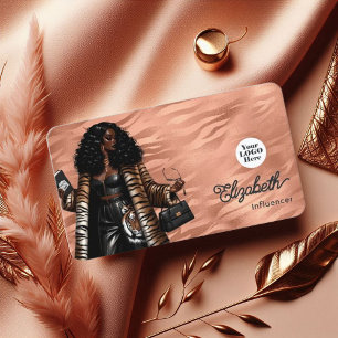 Cartão De Visita Rosa Dourado e Tigre Dourado Pele Chefe Mulher Neg
