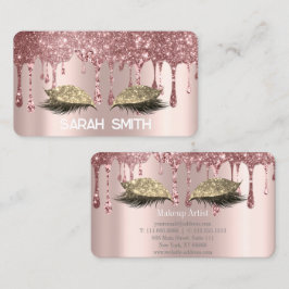 Cartão De Visita Rosa Dourado Elegante, Cílios com Pingos de Brilho