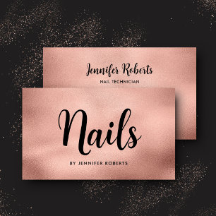 Cartão De Visita Rosa Dourado Elegante Tipografia Escrita Nail Salo