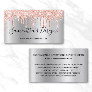 Cartão De Visita Rosa Dourado Glitter Drives Silver Ombre Online St