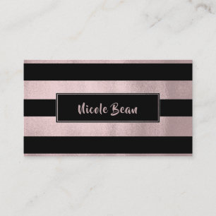 Cartão De Visita Rosa Dourado Listras Rosa e Preto Chic Glam Modern