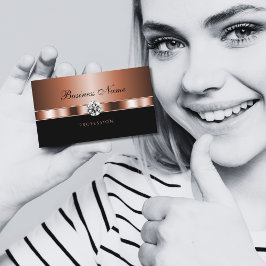 Cartão De Visita Rosa Dourado Luxurioso Preto com Rinestonas Faux