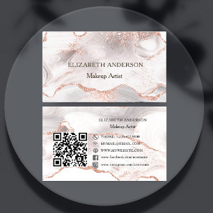 Cartão De Visita Rosa dourado mármore mármore marble QR code mídia 