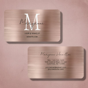 Cartão De Visita Rosa Dourado Monograma Elegante Moderno