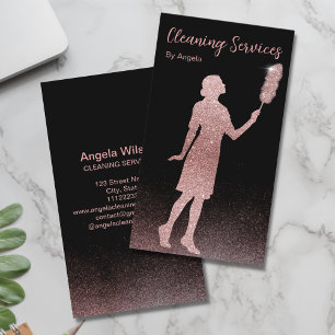 Cartão De Visita Rosa Dourado Serviços de Limpeza de Maid Vertical