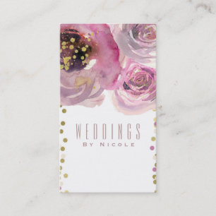 Cartão De Visita Rosa e Dourado Moderno Floral Aquarela Chic