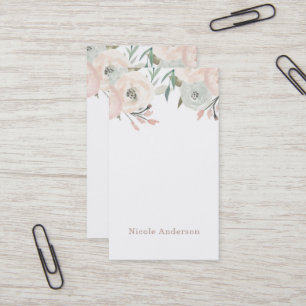 Cartão De Visita Rosa e Hortelã Verde Moderno Floral Chic Elegante