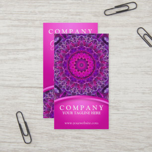 Cartão De Visita Rosa e mandala de incandescência roxa - design