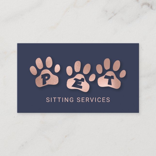 Cartão De Visita Rosa e Marinho dos Pet Sitting Services (Frente)