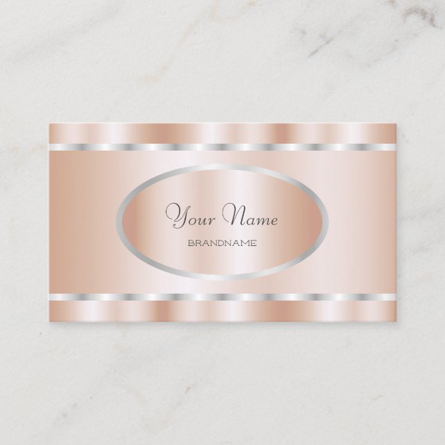 Cartão De Visita Rosa elegante Dourado com Silver Frame Professiona (Frente)