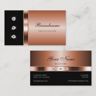 Cartão De Visita Rosa Elegante Dourado e Preto com Rinestones Faux