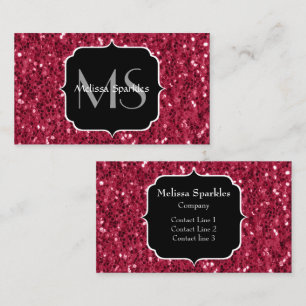 Cartão De Visita Rosa escuro vermelho magenta monograma com brilho