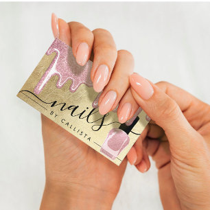 Cartão De Visita Rosa Espesso espesso e Dourado pingos Unhas polone