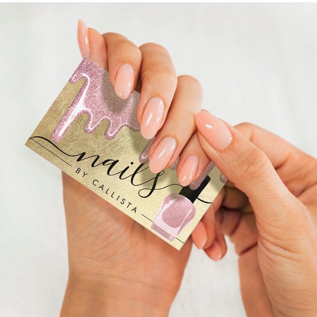 Cartão De Visita Rosa Espesso espesso e Dourado pingos Unhas polone (Criador carregado)