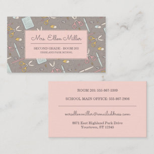 Cartão De Visita Rosa feminino/Taupe do esboço do professor  