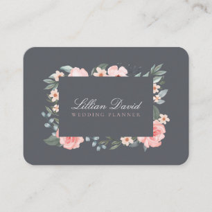 Cartão De Visita Rosa Floral cor-de-água rosa e verde-sábio