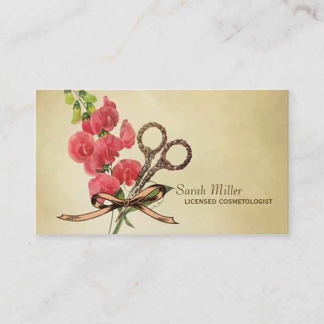 Cartão De Visita rosa floral das tesouras do cabeleireiro feminino (Frente)