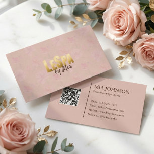 Cartão De Visita Rosa Floral Dourado Logo Negócios de Spa Beleza