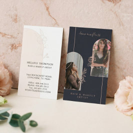 Cartão De Visita Rosa Floral moderno - Marinho de fotos de beleza