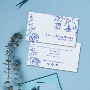 Cartão De Visita Rosa Floral Vintage Rabisco Azul Empoeirado Botâni