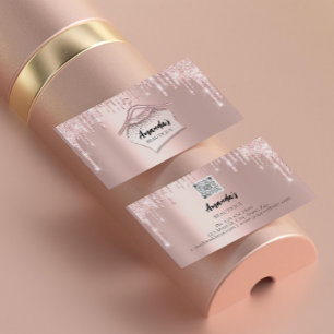 Cartão De Visita Rosa Glitter Closet Hanger Boutique Código QR