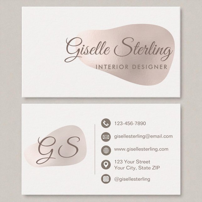 Cartão De Visita Rosa Gold Foil Blush Abstrato (Criador carregado)