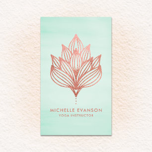 Cartão De Visita Rosa Gold Foil Lotus Fllower Green Watercolor