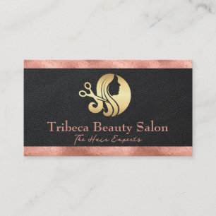 Cartão De Visita Rosa Gold Foil Trim. Couro Logotipo Salon