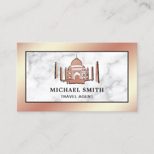 Cartão De Visita Rosa Gold Foil White Marble Taj Mahal Viagem agent