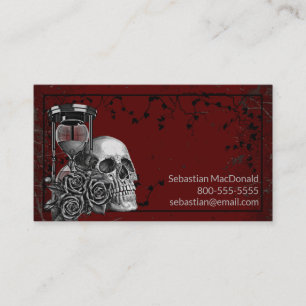 Cartão De Visita Rosa Gótico de Caveira Personalizada Rock e Roll 