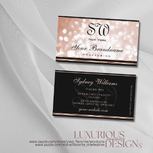 Cartão De Visita Rosa Luminoso, Dourado, monograma preto, luxo 