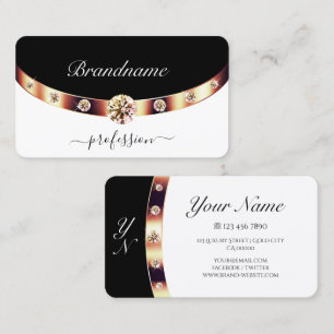 Cartão De Visita Rosa Luxurioso preto e branco Dourado com monogram