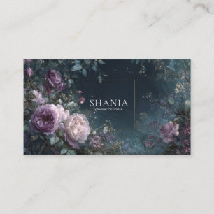 Cartão De Visita Rosa Mauve Luxuriante Floral e Meia-Noite Escura