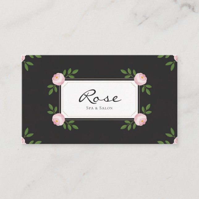 Cartão De Visita Rosa Negra Elegante Floral Retangular (Frente)
