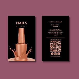 Cartão de visita rosa ouro código qr esmalte de un