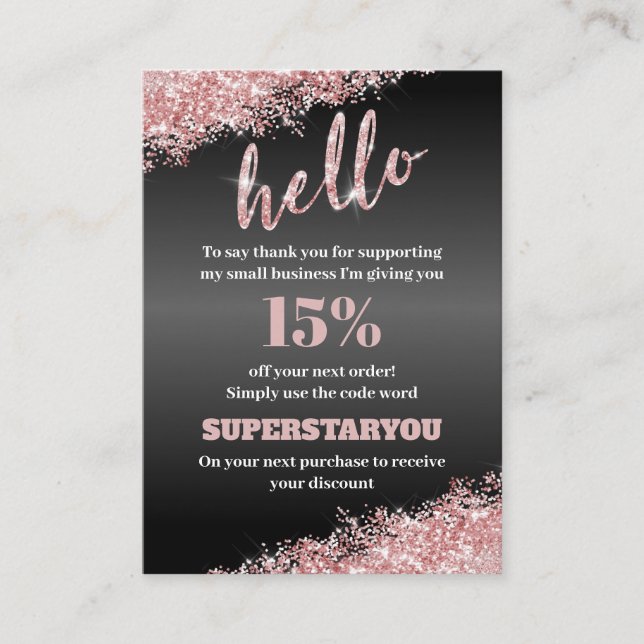 Cartão De Visita Rosa preto profissional Dourado Obrigado por inser (Frente)