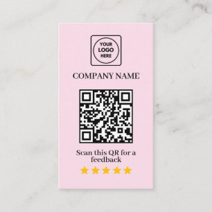 Cartão de Visita Rosa QR de Avaliação 5 Estrelas