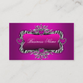 Cartão De Visita Rosa Quente Zebra Prata Diamante Corações Elegante