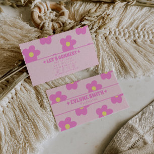Cartão De Visita Rosa Retro Floral Boho Groovy Único Anos 70