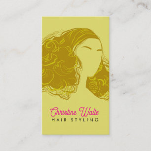 Cartão De Visita Rosa Retro Verde Oliva Estilo de Cabelo Design Pla