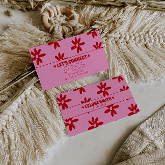 Cartão De Visita Rosa Retro Vermelho Floral Boho Feminino da Moda